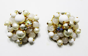 Vintage 1950s Eye-Catching Diamante, Pearl, and Bead Earrings - Front