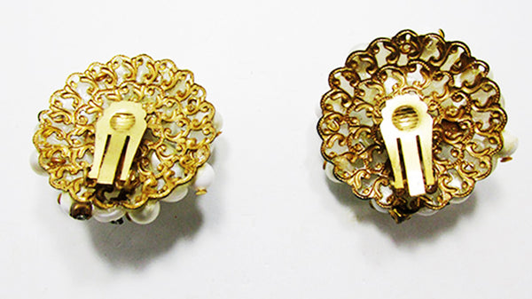 Vintage 1950s Eye-Catching Diamante, Pearl, and Bead Earrings - Back