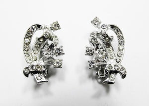Vintage 1950s Women's Jewelry Elegant Floral Spray Diamante Earrings - Front