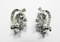 Vintage 1950s Women's Jewelry Elegant Floral Spray Diamante Earrings - Front - Thumbnail