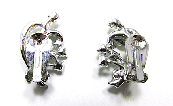 Vintage 1950s Women's Jewelry Elegant Floral Spray Diamante Earrings - Back