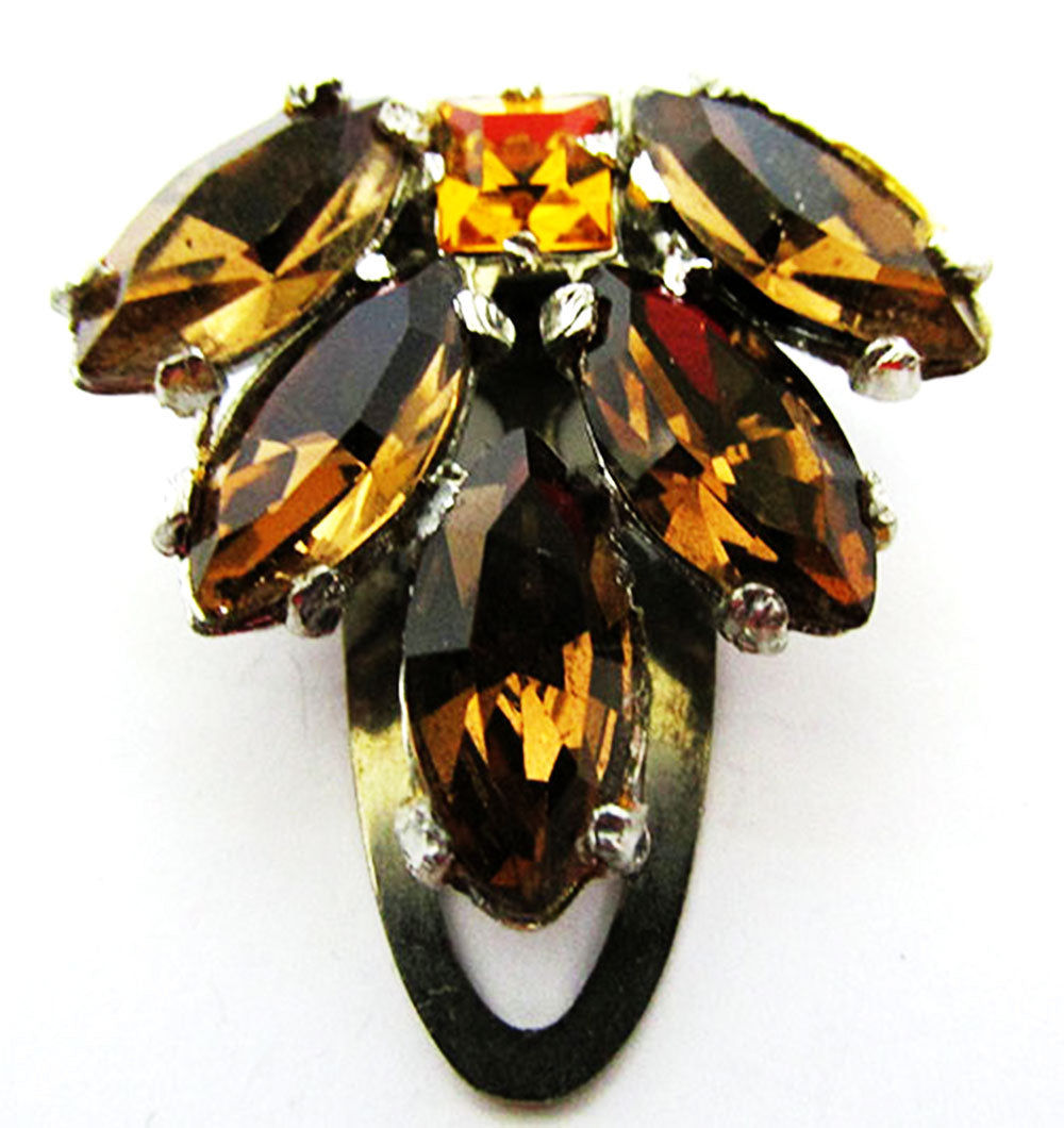 A.E. Waller 1930s Vintage Jewelry Art Deco Topaz Diamante Dress Clip - Front