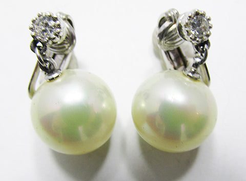 Ciner Vintage Retro Contemporary Style Rhinestone and Pearl Drop Earrings
