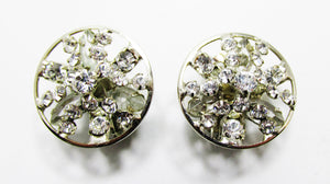 Vintage 1950s Flattering Mid-Century Diamante Button Style Earrings Front
