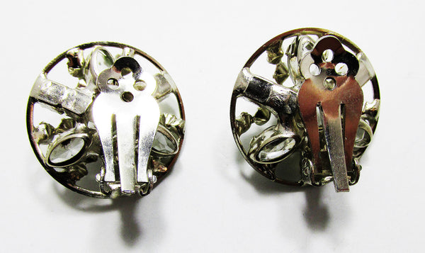 Vintage 1950s Flattering Mid-Century Diamante Button Style Earrings - Back