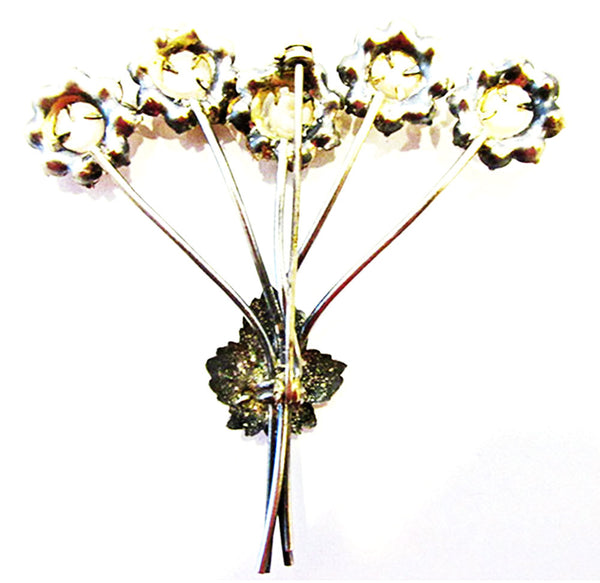 Vintage 1930s Jewelry Delightful Citrine and Pearl Floral Bouquet Pin - Back