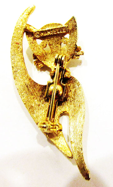 Mamselle Vintage 1960s Jewelry Adorable Etched Gold Figural Cat Pin - Signature