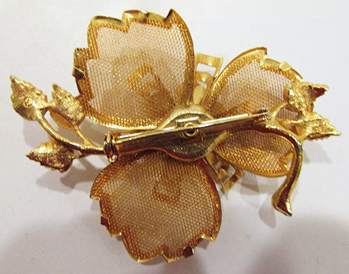Vintage Mid Century Exceptional Aurora Borealis Mesh Floral Pin