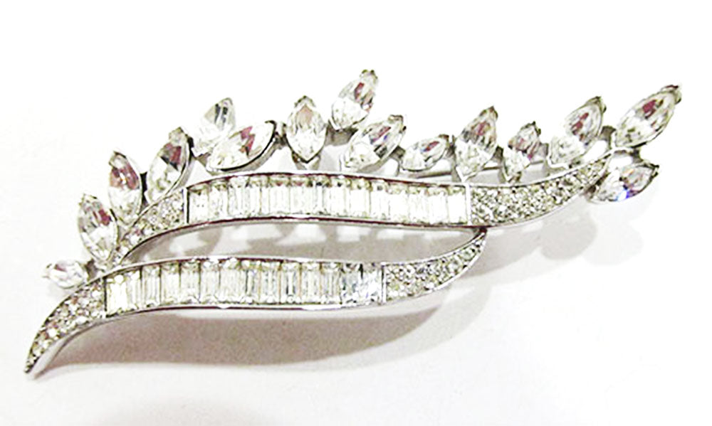 Crown Trifari 1950s Vintage Extraordinary Diamante Floral Spray Pin - Front