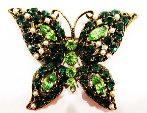 Striking Vintage Mid-Century Diamante and Pearl Butterfly Pin  - Front