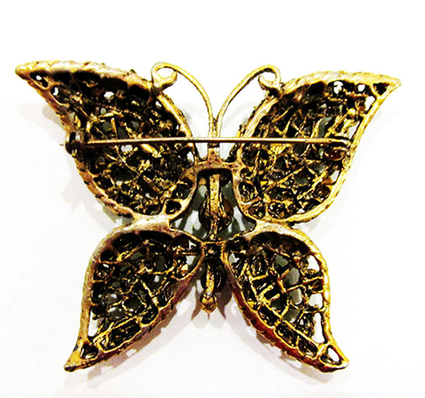 Striking Vintage Mid-Century Diamante and Pearl Butterfly Pin  - Back