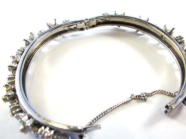 Vintage Jewelry 1950s Distinctive Floral Diamante Bangle Bracelet - Inner Circumference