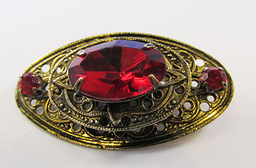 Vintage 1940s Timeless Retro Art Deco Style Ruby Rhinestone Pin