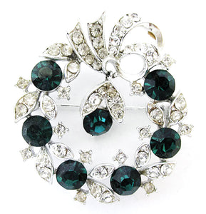 Lisner 1950s Vintage Jewelry Gorgeous Emerald Diamante Wreath Pin - Front
