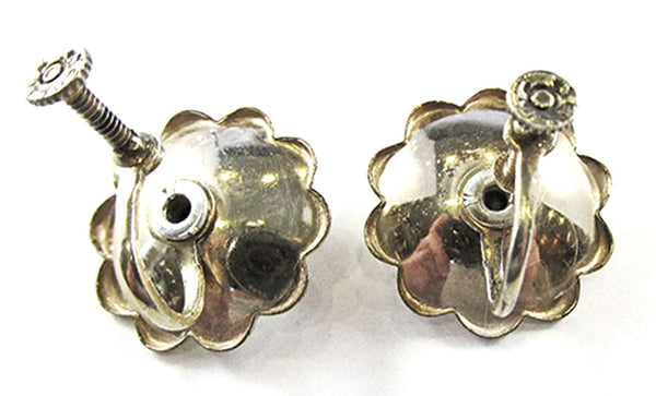 Vintage 1940s Jewelry Retro Sapphire Diamante Vermeil Floral Earrings - Back