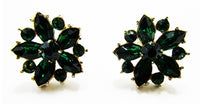 1950s Mid-Century Vintage Emerald Diamante Floral Earrings - Front - Thumbnail