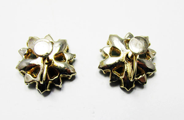 1950s Mid-Century Vintage Emerald Diamante Floral Earrings - Back