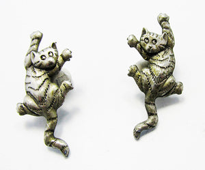 JJ (Jonette Jewelry) Vintage 1970s Designer Climbing Cat Earrings - Front