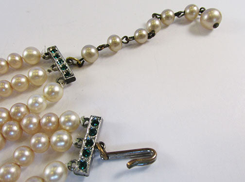 Vintage Mid Century 1950s Elegant Three Strand Ivory Pearl Necklace