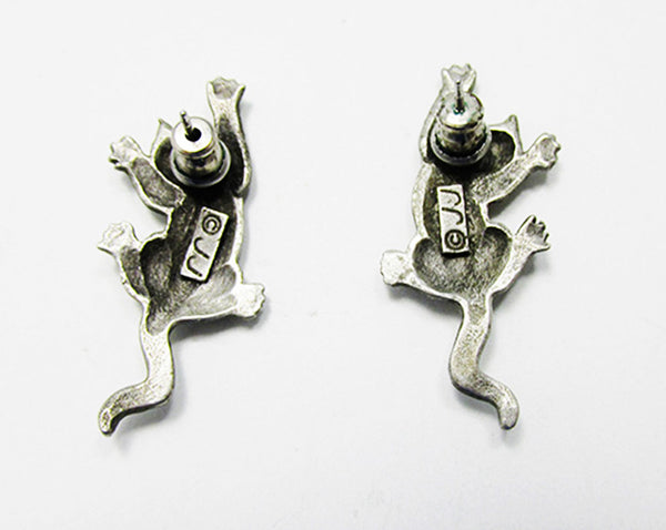 JJ (Jonette Jewelry) Vintage 1970s Designer Climbing Cat Earrings - Back