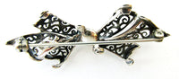 1930s Vintage Jewelry Adorable Filigree Pearl Ribbon Bow Pin - Thumbnail
