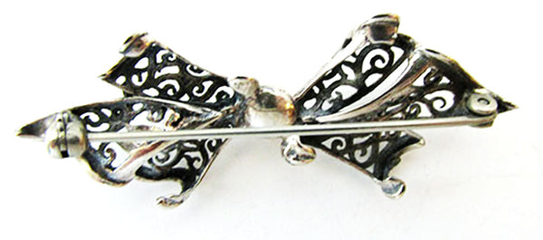 1930s Vintage Jewelry Adorable Filigree Pearl Ribbon Bow Pin