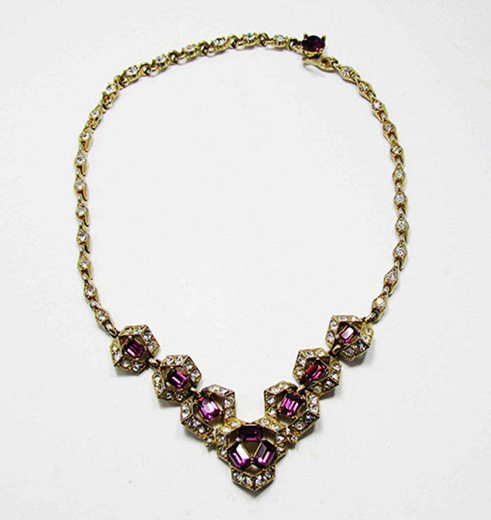 Bogoff Vintage Designer Jewelry Beautiful Diamante Geometric Necklace - Front