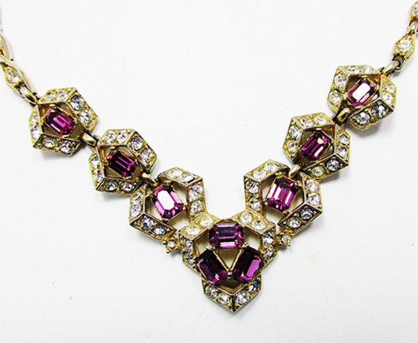 Bogoff Vintage Designer Jewelry Beautiful Diamante Geometric Necklace - Close Up