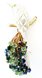 Castlecliff Designer Jewelry Mid-Century Enamel and Diamante Bird Pin - Front