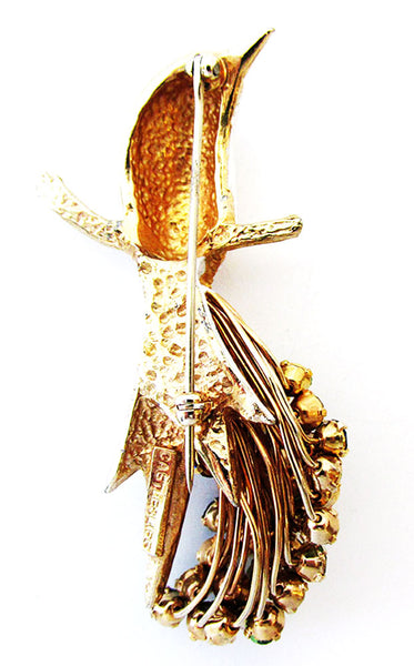 Castlecliff Designer Jewelry Mid-Century Enamel and Diamante Bird Pin - Back