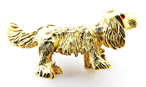 Vintage 1960s Costume Jewelry Cute Diamante and Gold Spaniel Pin - Front