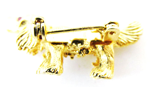 Vintage 1960s Costume Jewelry Cute Diamante and Gold Spaniel Pin - Back