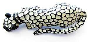 Vintage 1950s Jewelry Cute Mid-Century Enamel and Diamante Big Cat Pin - Front