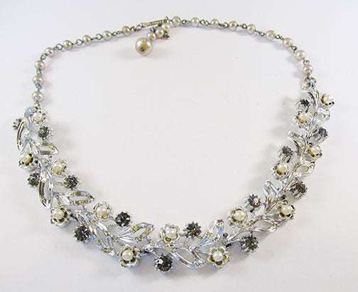 Lisner Vintage Mid Century Rhinestone and Pearl Necklace