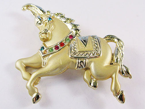 AJC Vintage Adorable Retro Rhinestone Carousel Horse Pin