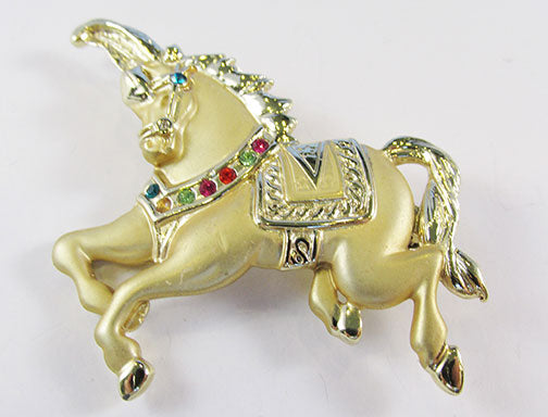 AJC Vintage Adorable Retro Rhinestone Carousel Horse Pin