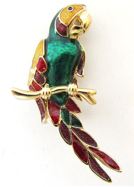 1970s Vintage Jewelry - Cute Contemporary Style Enameled Parrot Pin - Front