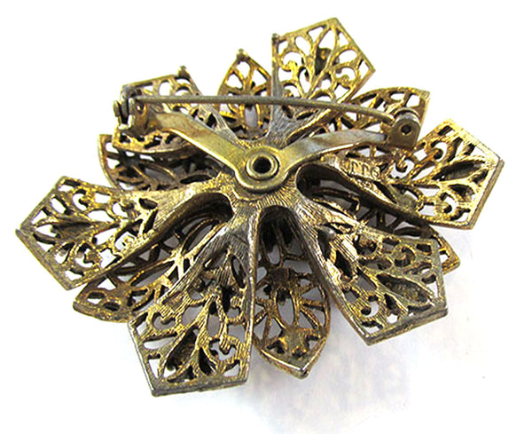 JJ Vintage Jewelry 1950s Diamante Floral Filigree Pin and Earrings Set - Signature