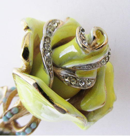 Coro Vintage 1950s Distinctive Enamel Rhinestone Rose Pin