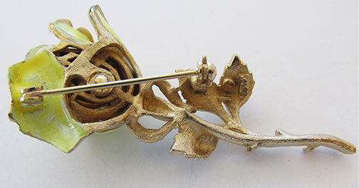 Coro Vintage 1950s Distinctive Enamel Rhinestone Rose Pin