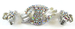 Lisner Vintage Jewelry 1950s AB Diamante Floral Pin and Earrings Set - Front