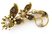 1800s Stunning Antique Sterling Vermeil Cannetille Floral Spray Pin - Thumbnail
