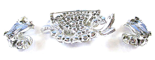 Lisner Vintage Jewelry 1950s AB Diamante Floral Pin and Earrings Set - Back