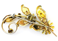 1800s Stunning Antique Sterling Vermeil Cannetille Floral Spray Pin - Thumbnail