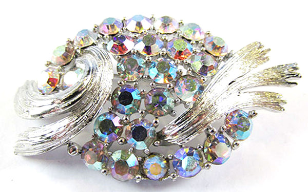 Lisner Vintage Jewelry 1950s AB Diamante Floral Pin and Earrings Set - Pin