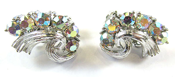 Lisner Vintage Jewelry 1950s AB Diamante Floral Pin and Earrings Set - Earrings