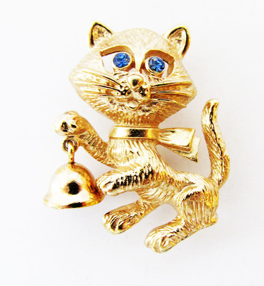 Avon 1970s Vintage Adorable Contemporary Style Diamante Cat Pin - Front