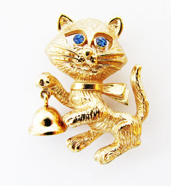 Avon 1970s Vintage Adorable Contemporary Style Diamante Cat Pin - Front