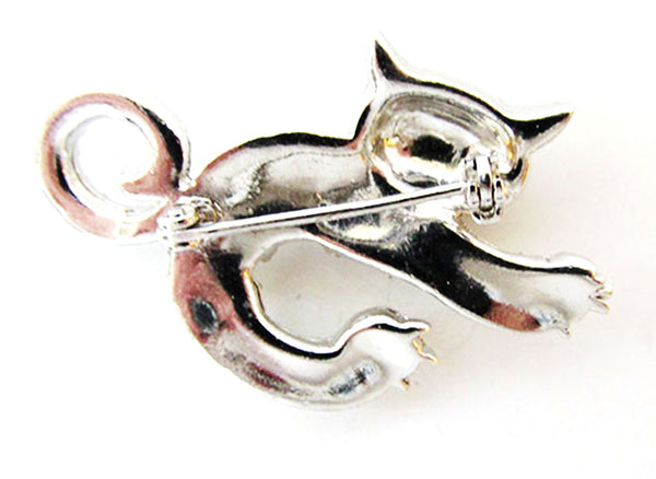 1950s Vintage Jewelry Adorable Mid-Century Whimsical Diamante Cat Pin - Back