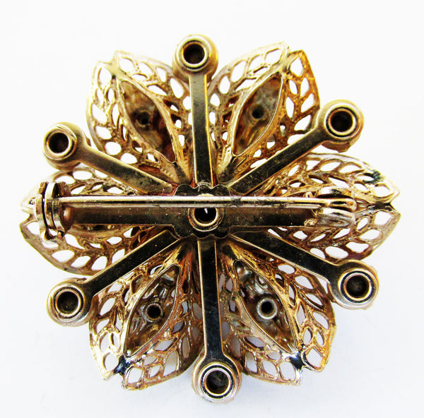 Vintage 1950s Gorgeous Mid-Century Iridescent Diamante Floral Pin - Back
